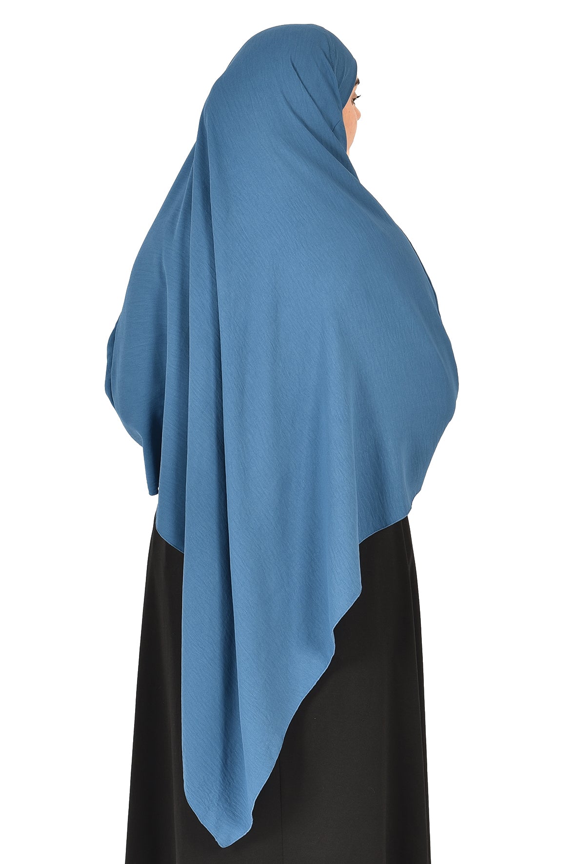 Elegant Women’s Khimar – Denim Blue, Soft Crepe Fabric
