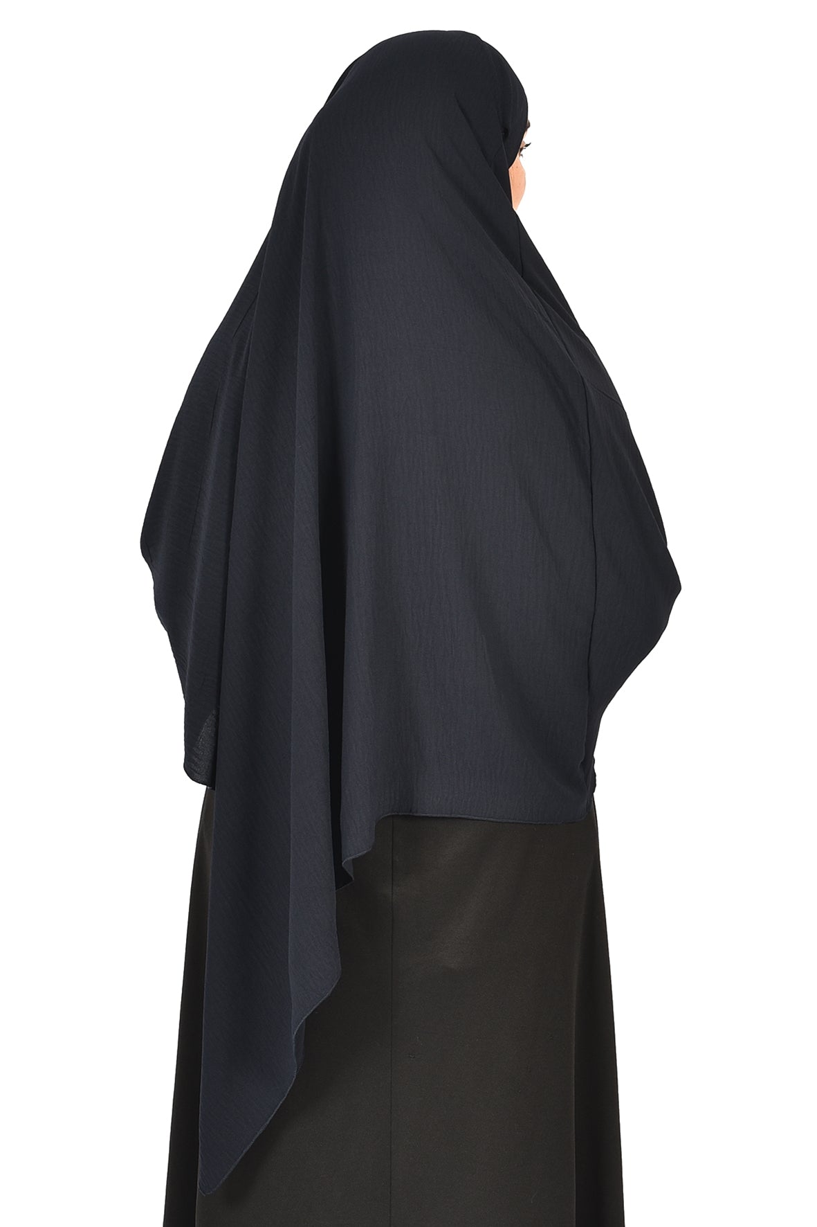 Elegant Women’s Khimar – Deep Charcoal Navy, Soft Crepe Fabric