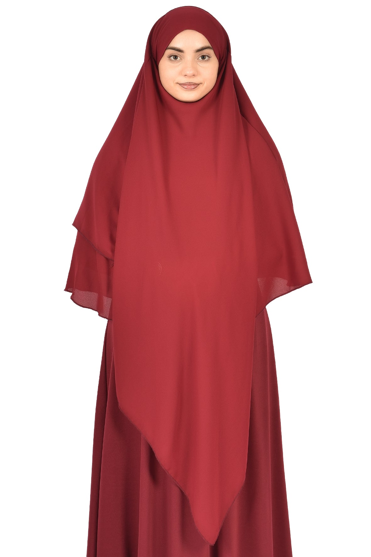 Elegant Women’s Khimar – Dark Maroon, Soft Crepe Fabric