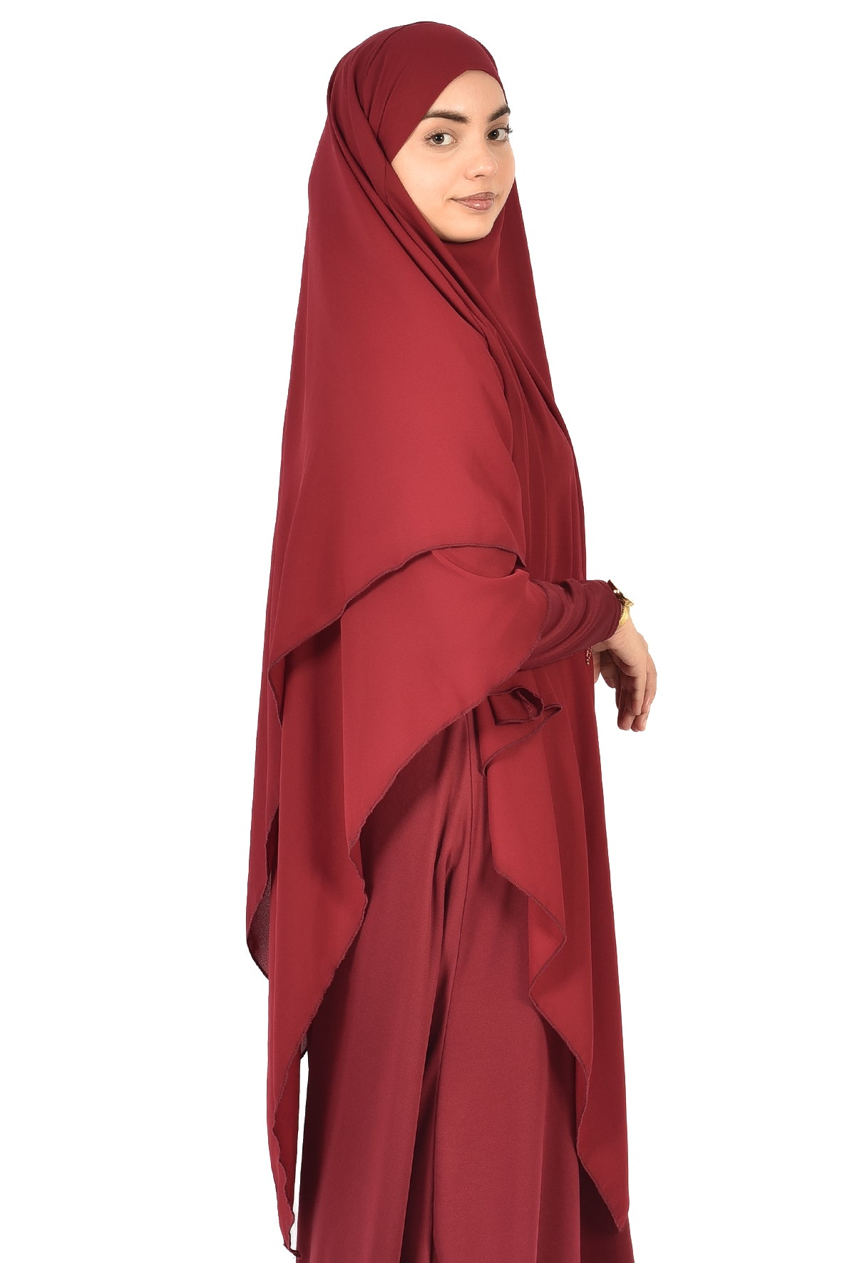 Elegant Women’s Khimar – Dark Maroon, Soft Crepe Fabric