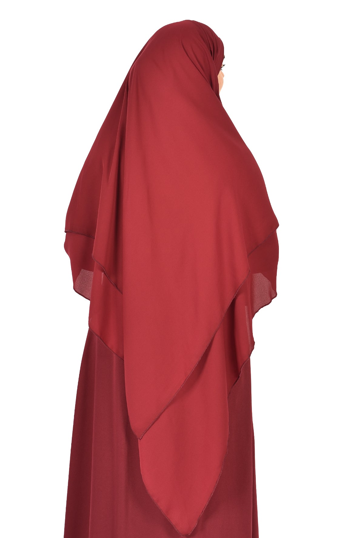Elegant Women’s Khimar – Dark Maroon, Soft Crepe Fabric