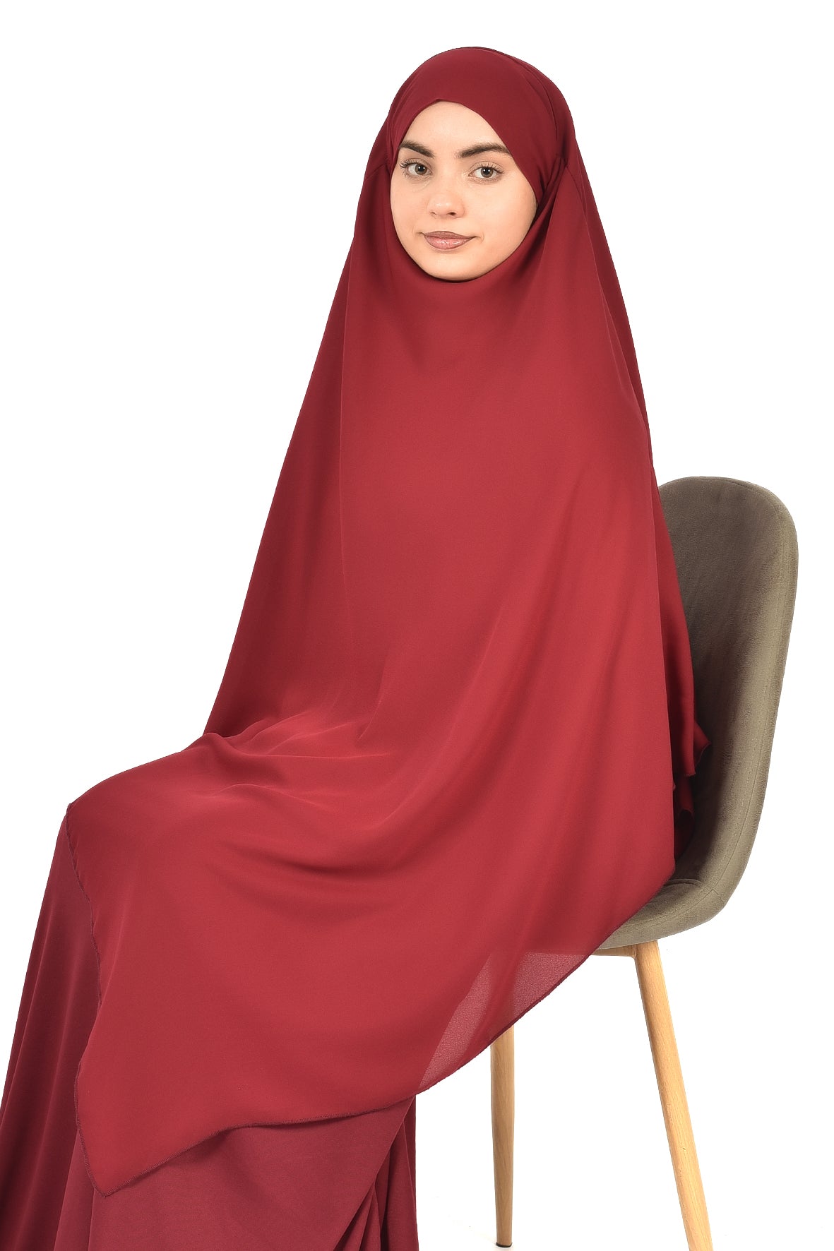 Elegant Women’s Khimar – Dark Maroon, Soft Crepe Fabric