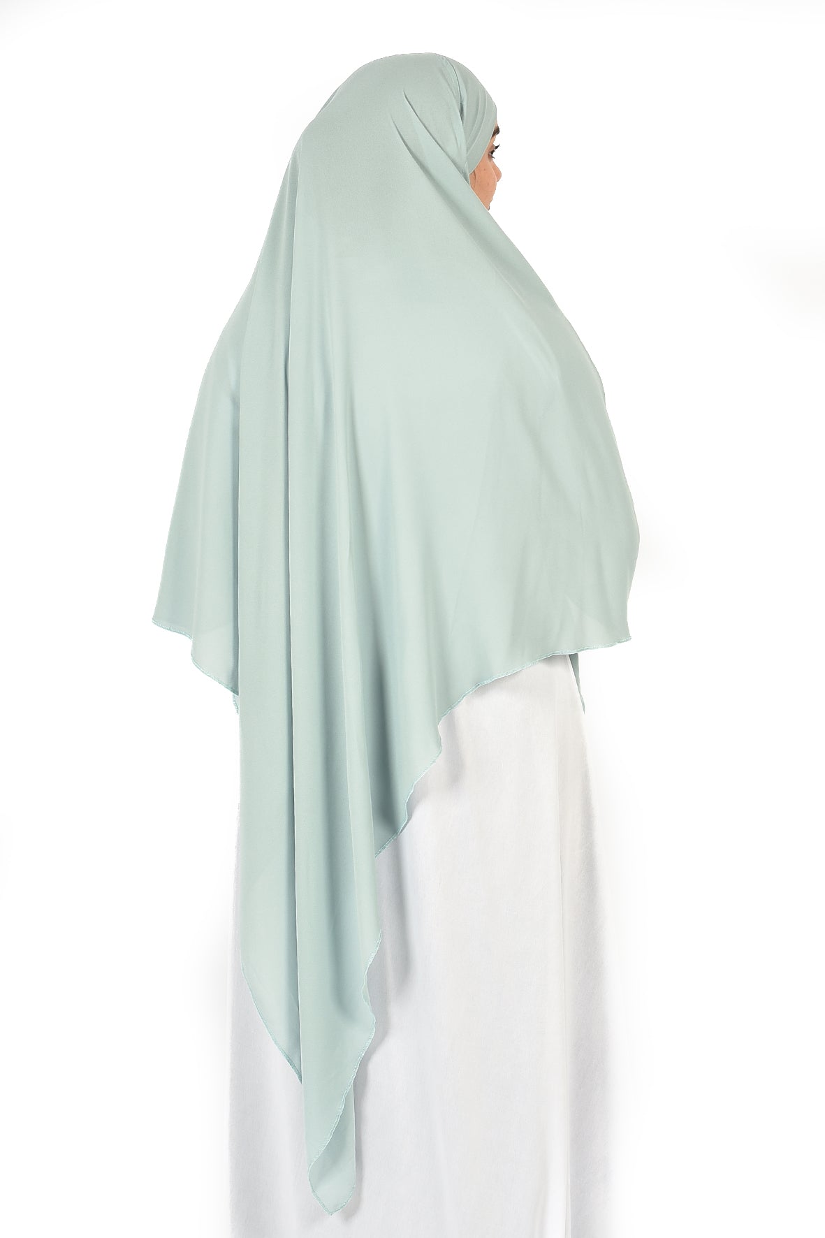 Elegant Women’s Khimar – Light Mint Green, Soft Crepe Fabric