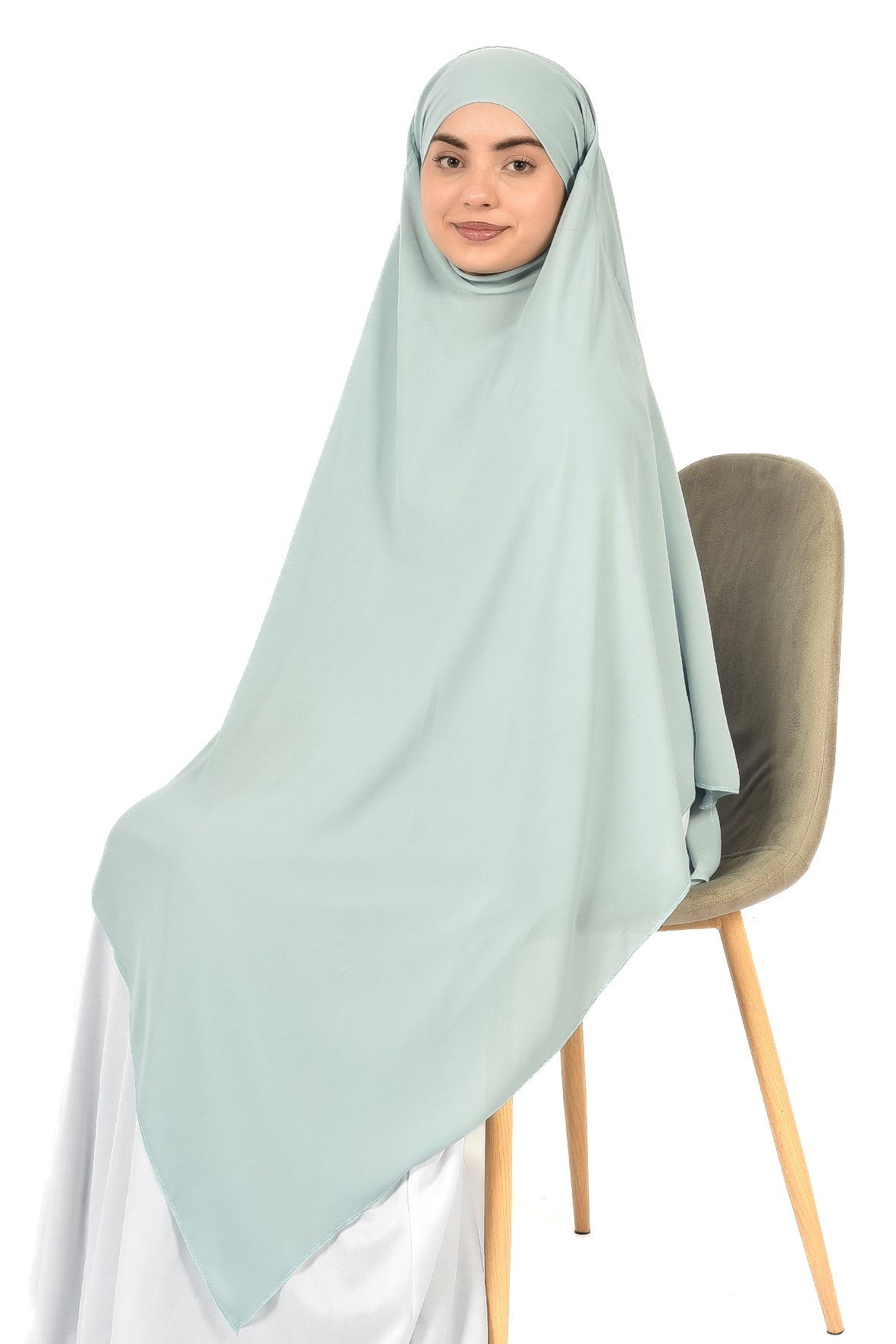 Elegant Women’s Khimar – Light Mint Green, Soft Crepe Fabric