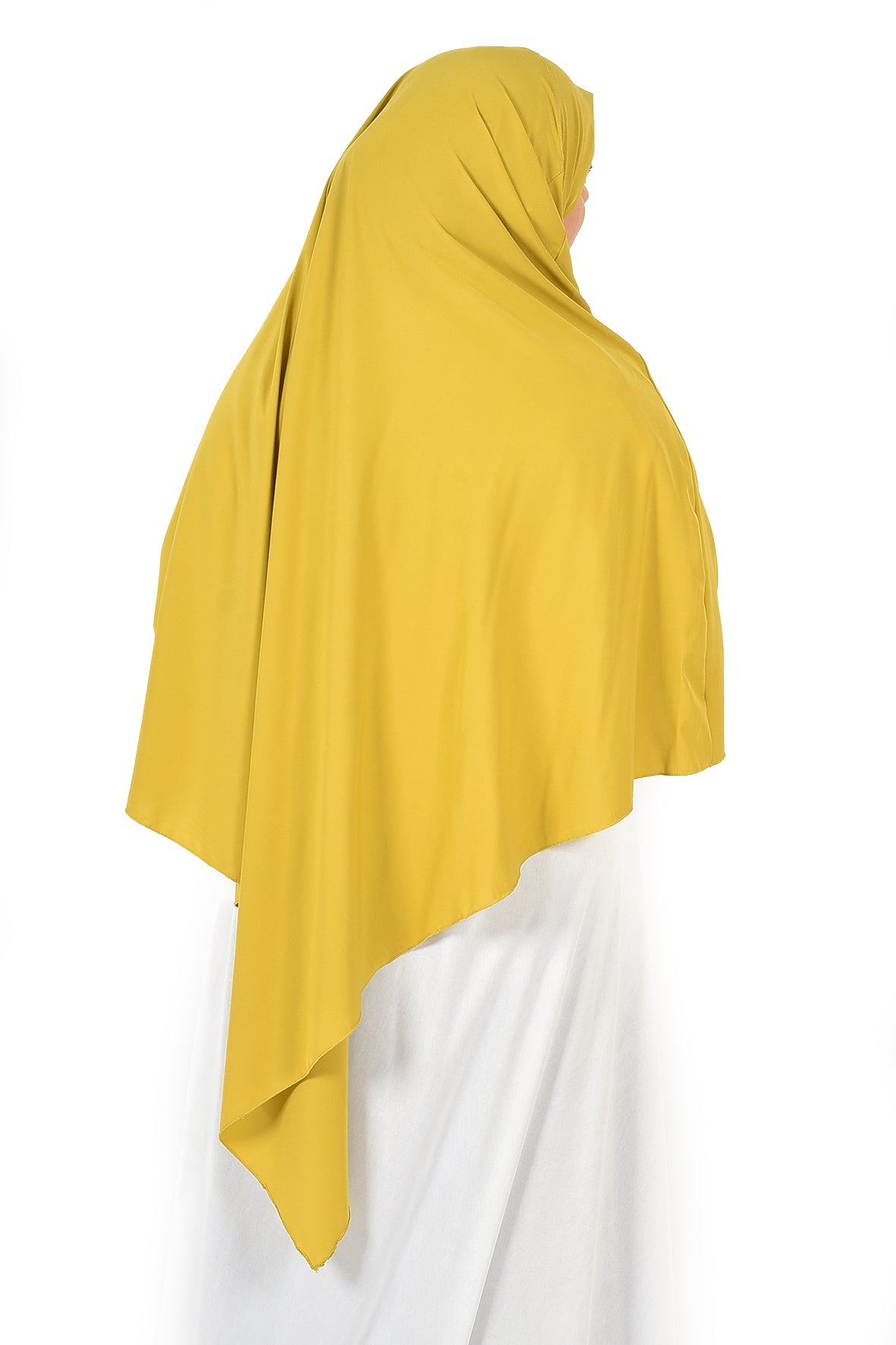 Elegant Women’s Khimar – Mustard Yellow, Soft Crepe Fabric