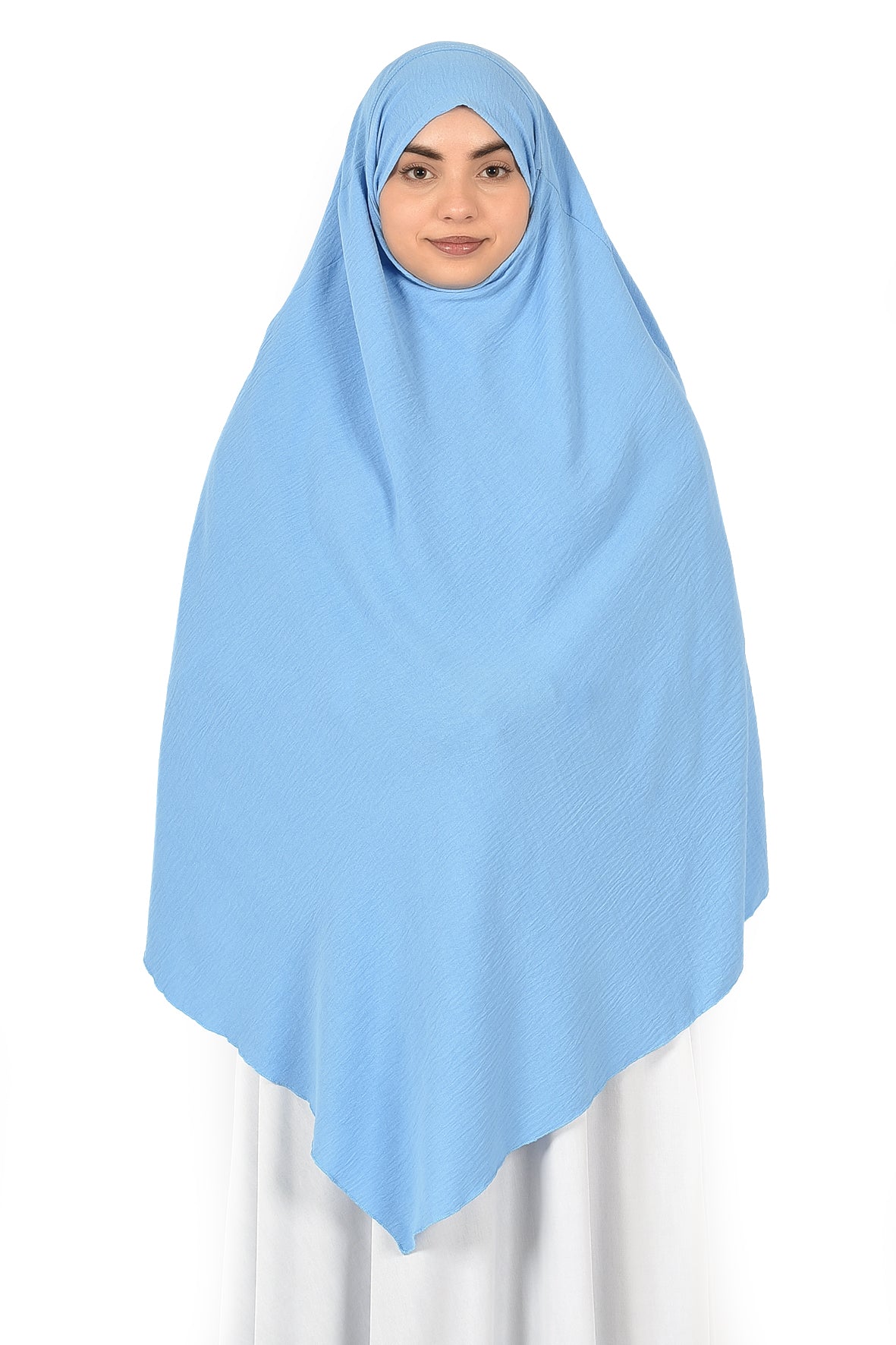 Elegant Women’s Khimar – Sky Blue, Soft Crepe Fabric