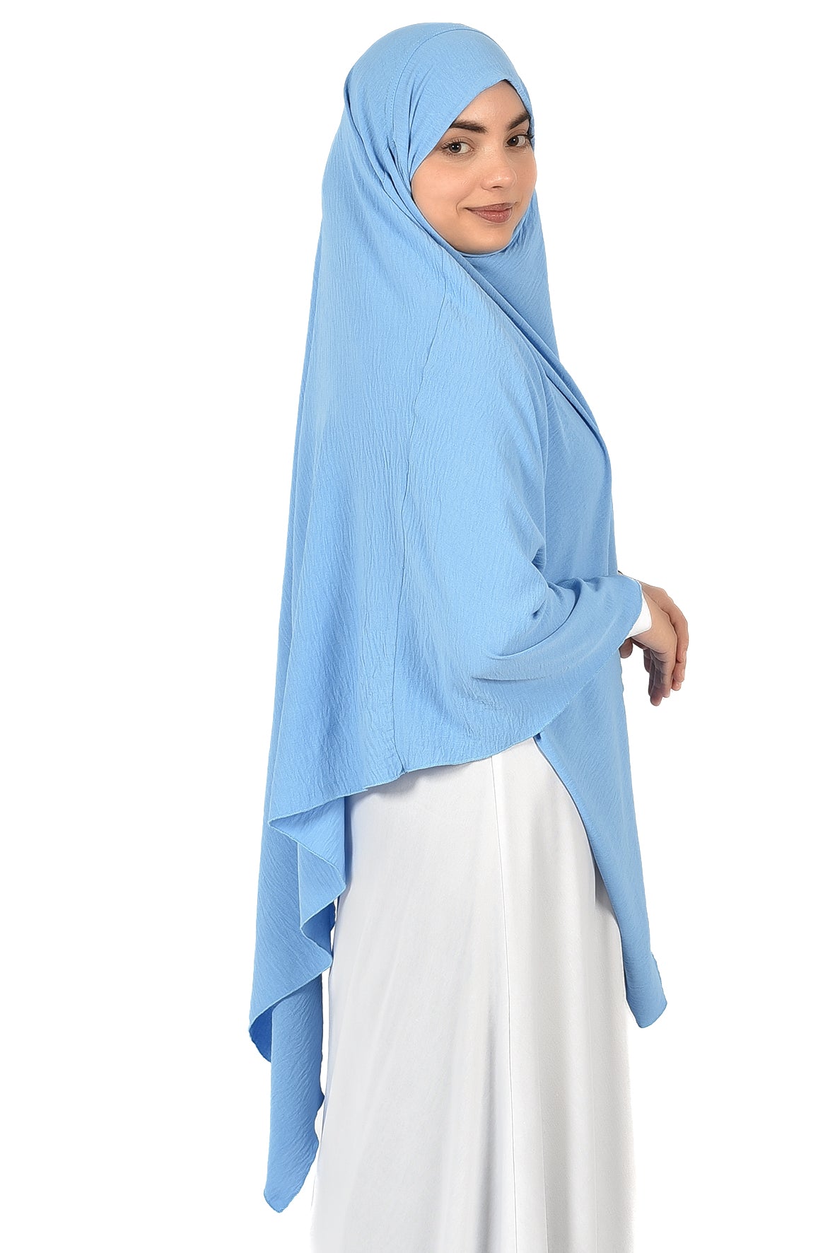 Elegant Women’s Khimar – Sky Blue, Soft Crepe Fabric