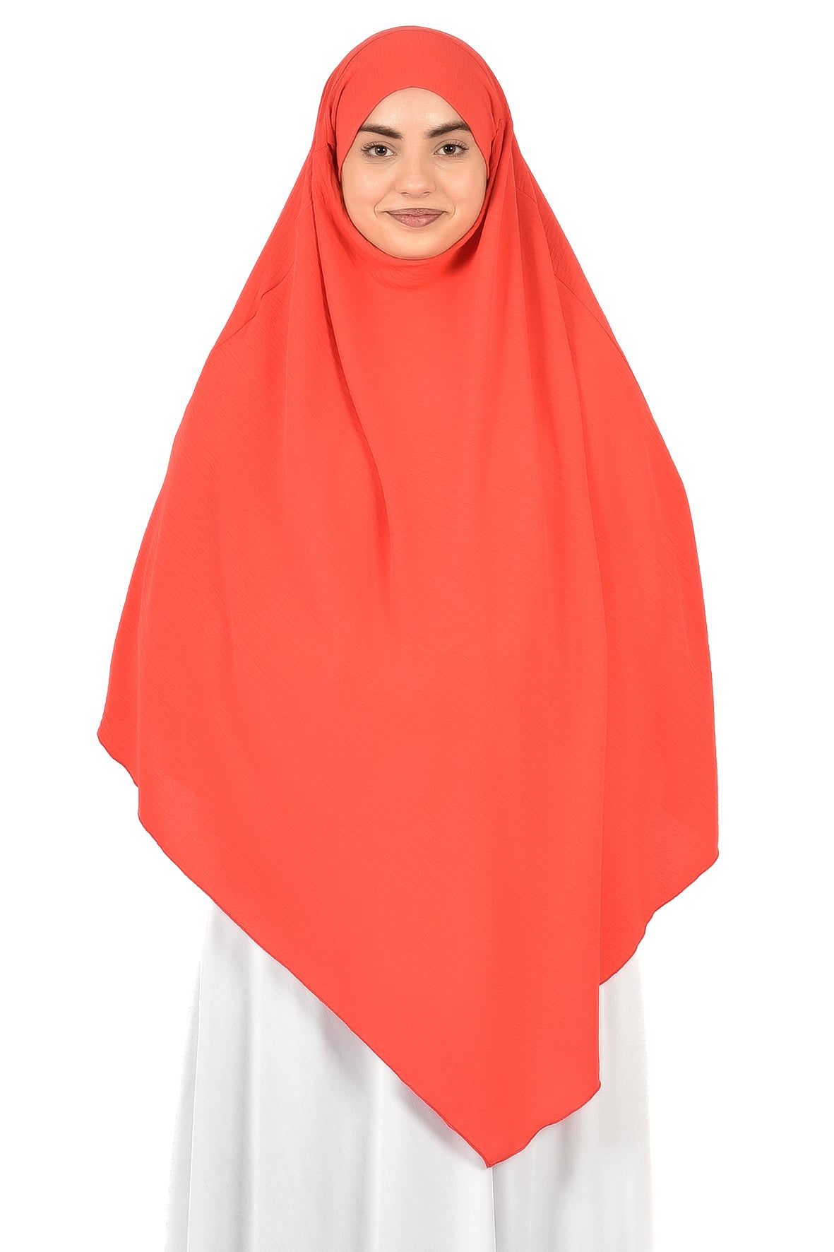 Elegant Women’s Khimar – Coral Red, Soft Crepe Fabric