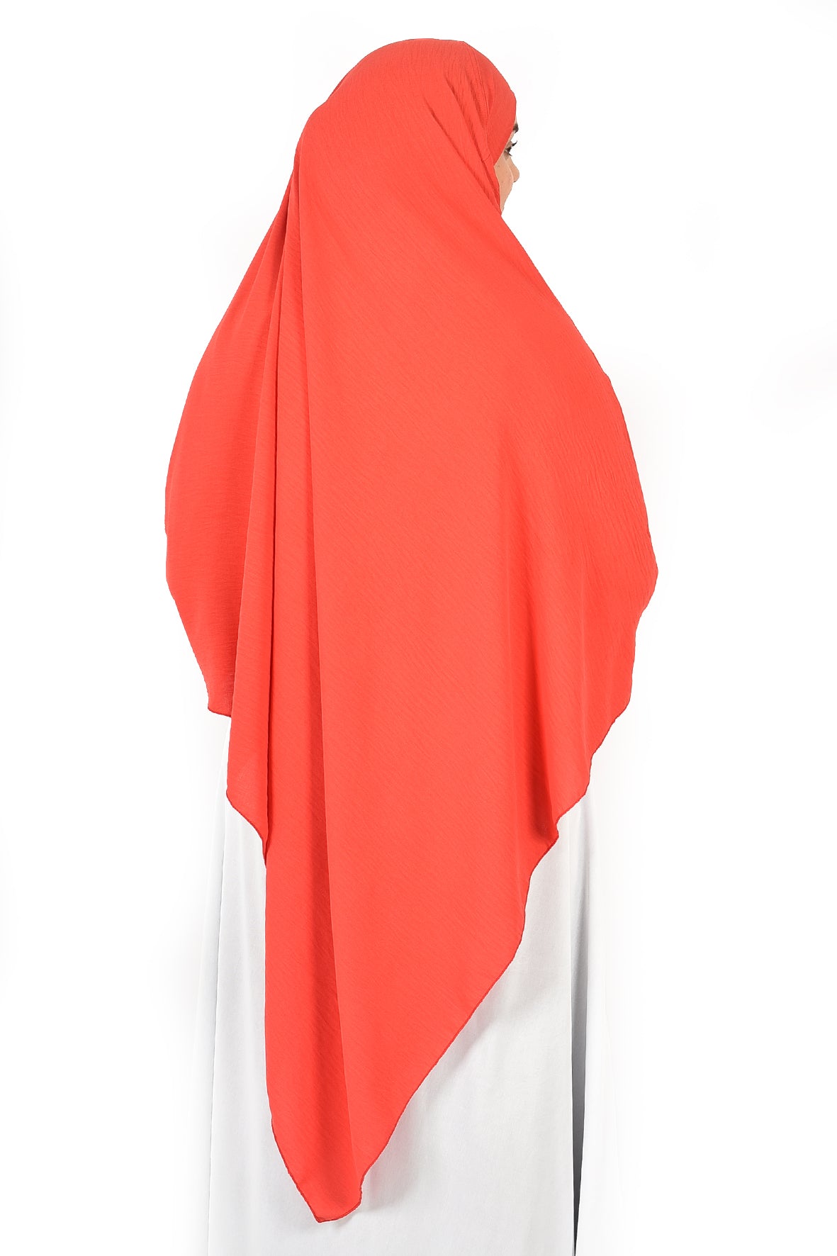 Elegant Women’s Khimar – Coral Red, Soft Crepe Fabric