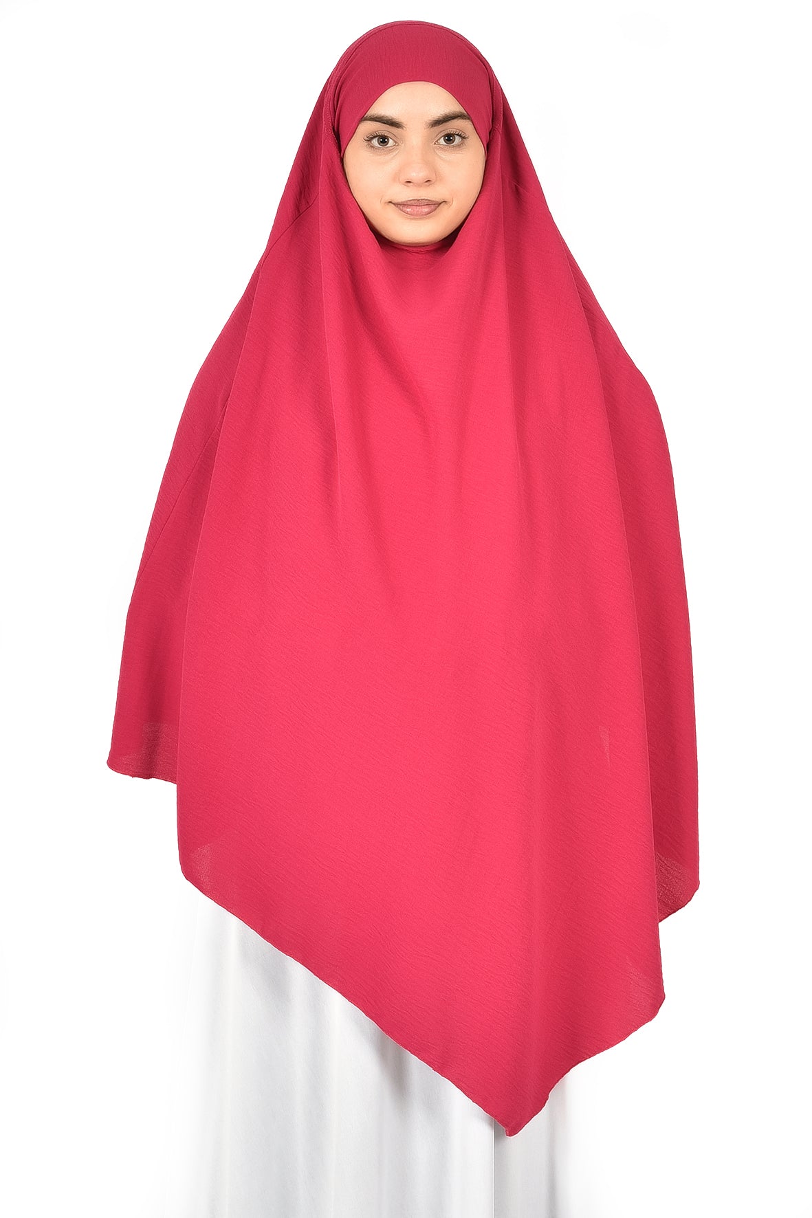 Elegant Women’s Khimar – Dark Fuchsia, Soft Crepe Fabric