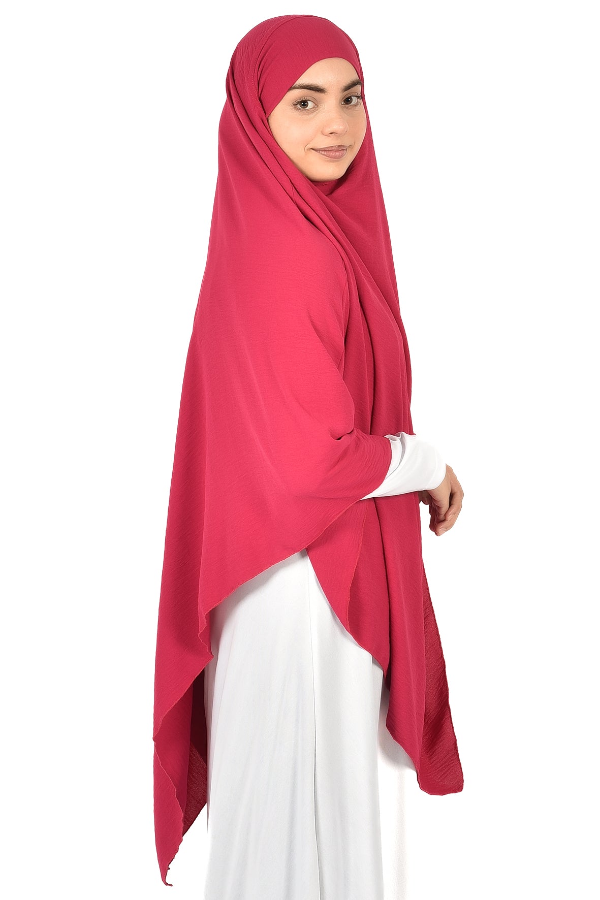 Elegant Women’s Khimar – Dark Fuchsia, Soft Crepe Fabric