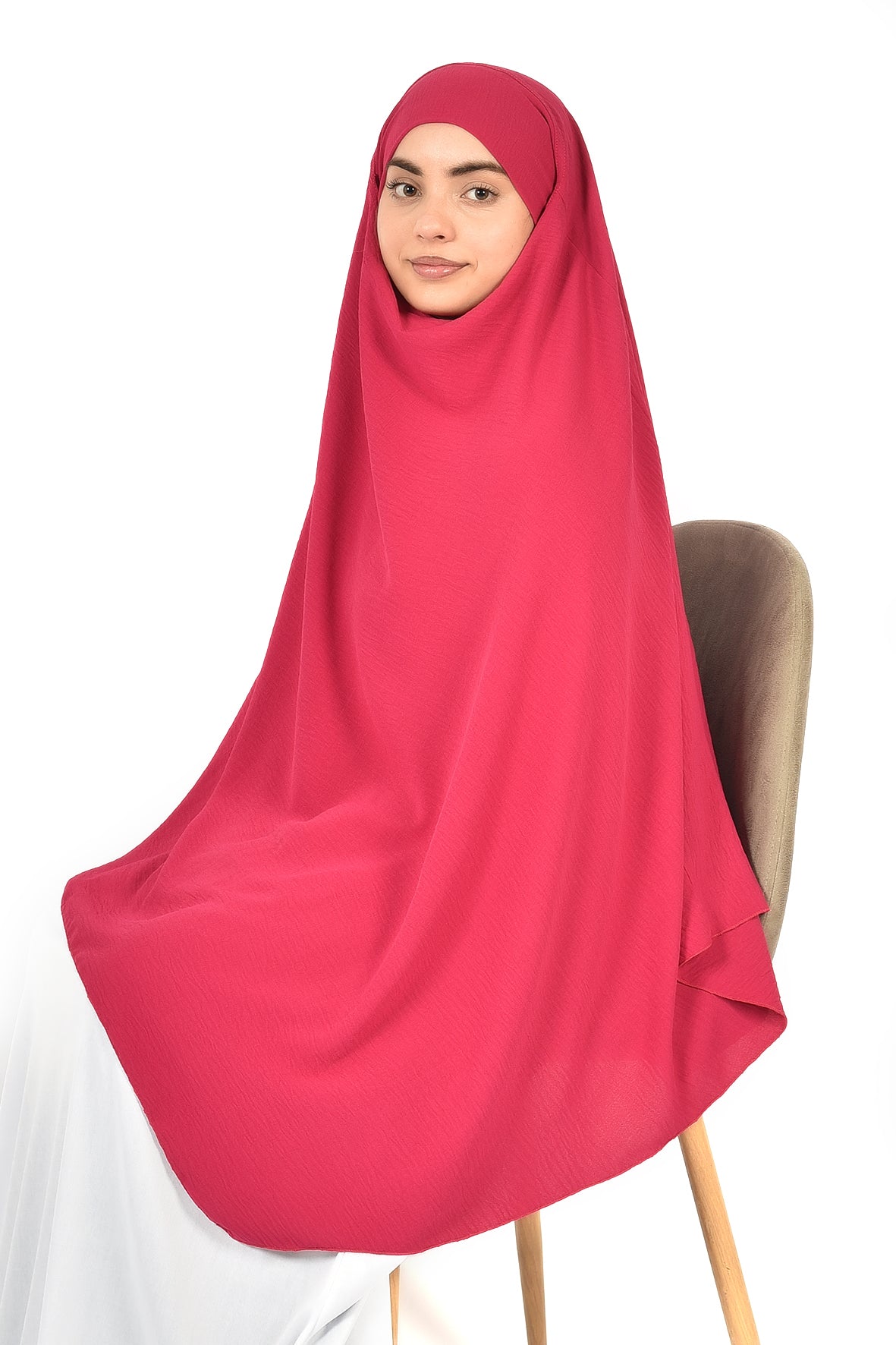 Elegant Women’s Khimar – Dark Fuchsia, Soft Crepe Fabric