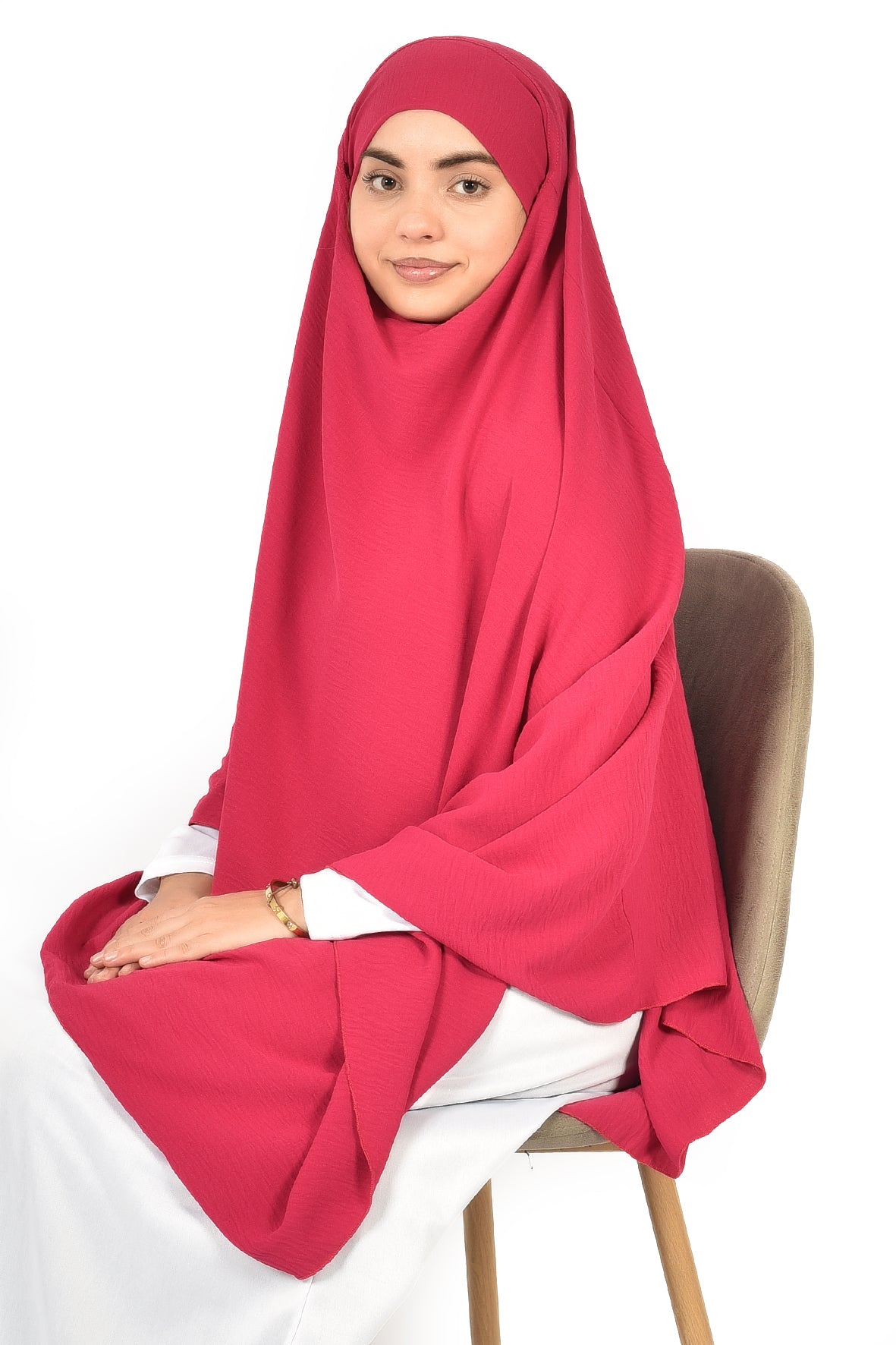 Elegant Women’s Khimar – Dark Fuchsia, Soft Crepe Fabric