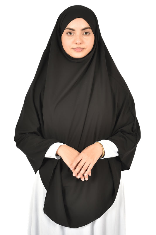 Elegant Women’s Khimar – Classic Black, Soft Crepe Fabric