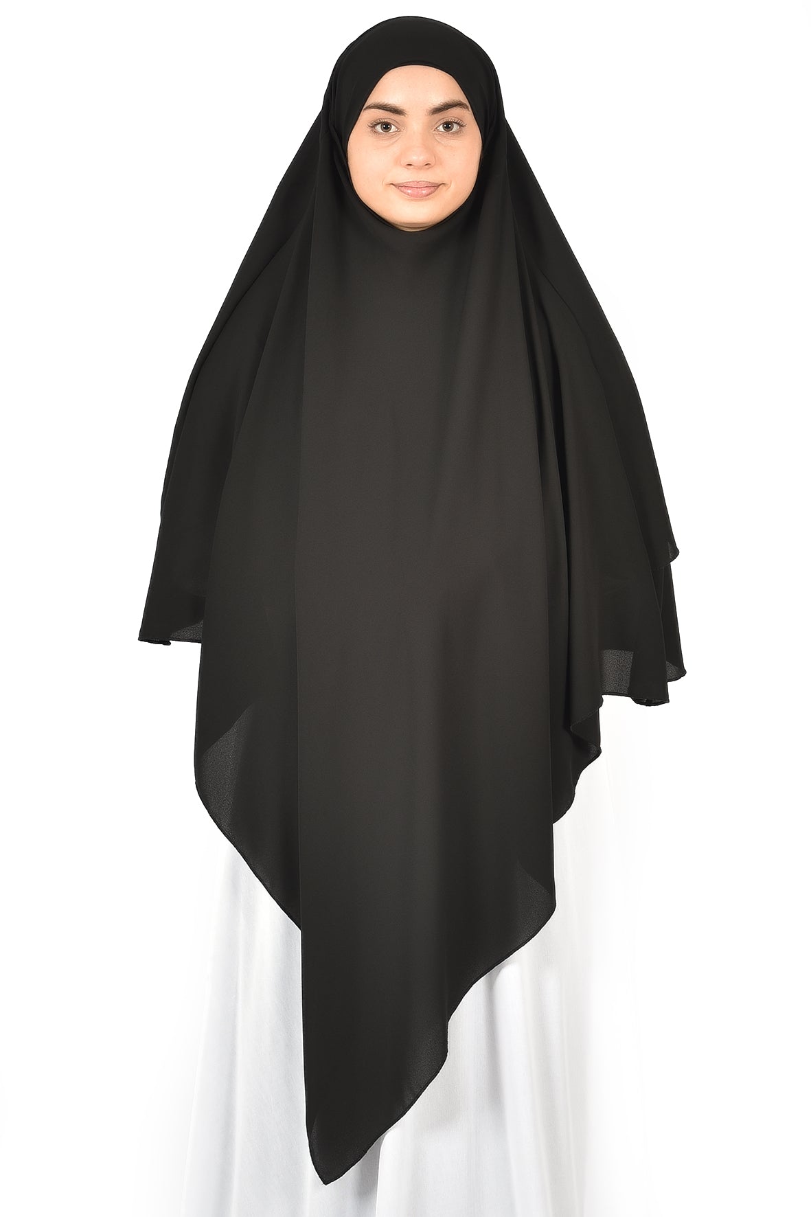 Elegant Women’s Khimar – Black, Soft Crepe Fabric