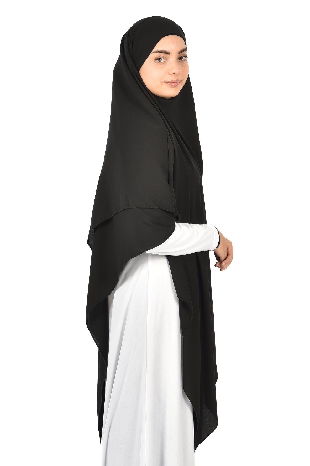 Elegant Women’s Khimar – Black, Soft Crepe Fabric