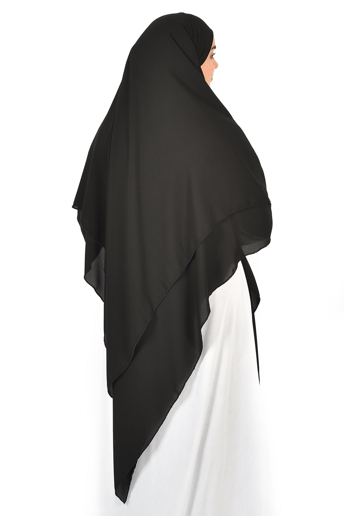 Elegant Women’s Khimar – Black, Soft Crepe Fabric