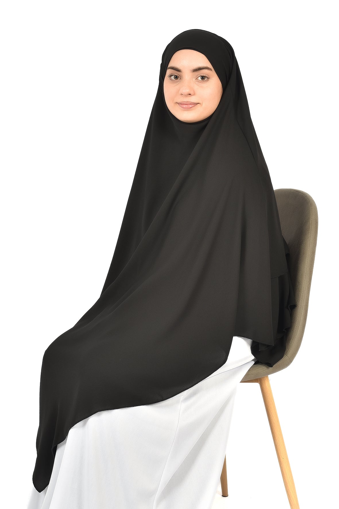 Elegant Women’s Khimar – Black, Soft Crepe Fabric