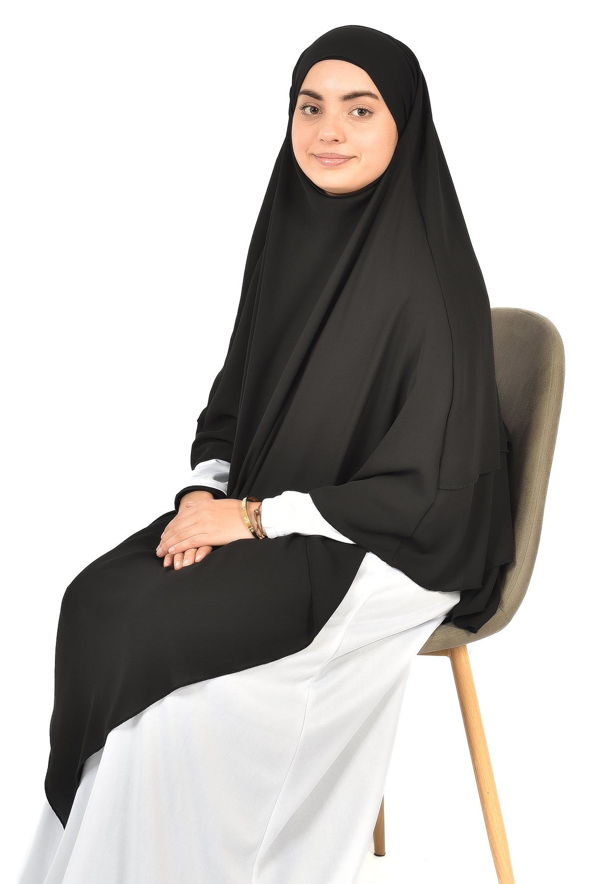Elegant Women’s Khimar – Black, Soft Crepe Fabric