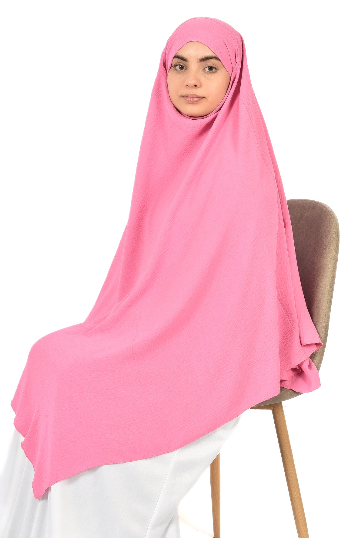 Elegant Women’s Khimar – Light Pink, Soft Crepe Fabric