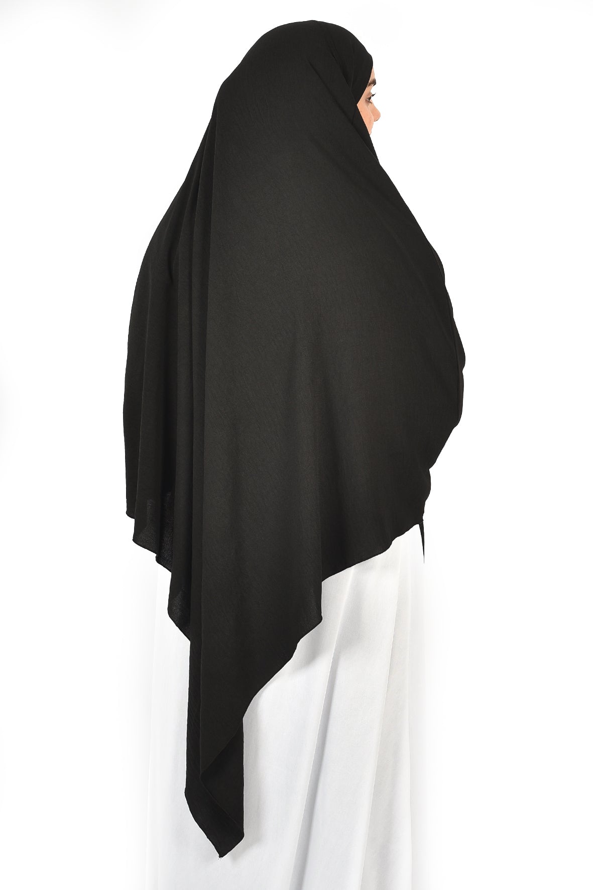 Elegant Women’s Khimar – Black, Soft Crepe Fabric