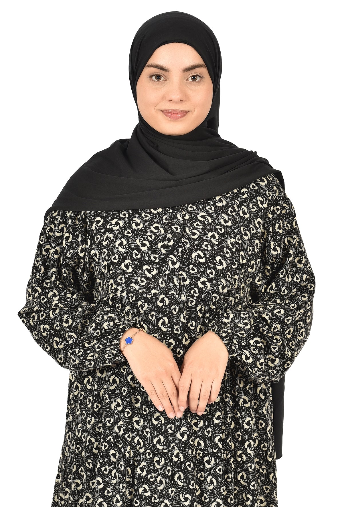 Printed Black Abaya with Elegant Loose Fit Design