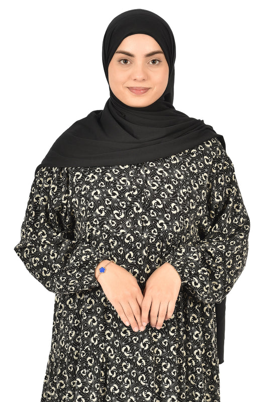 Printed Black Abaya with Elegant Loose Fit Design