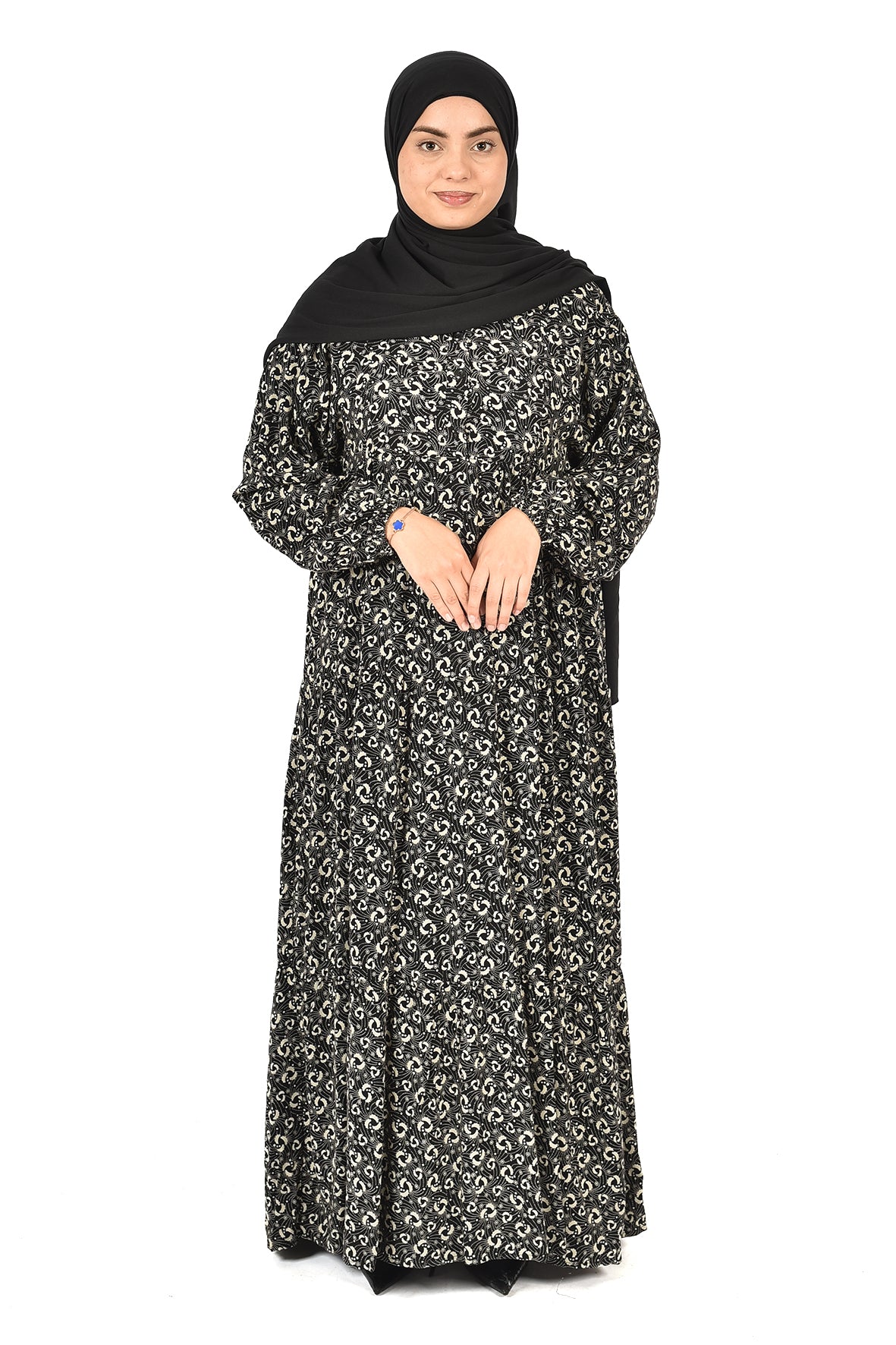 Printed Black Abaya with Elegant Loose Fit Design