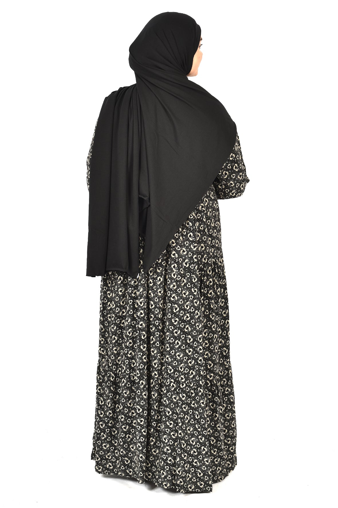 Printed Black Abaya with Elegant Loose Fit Design