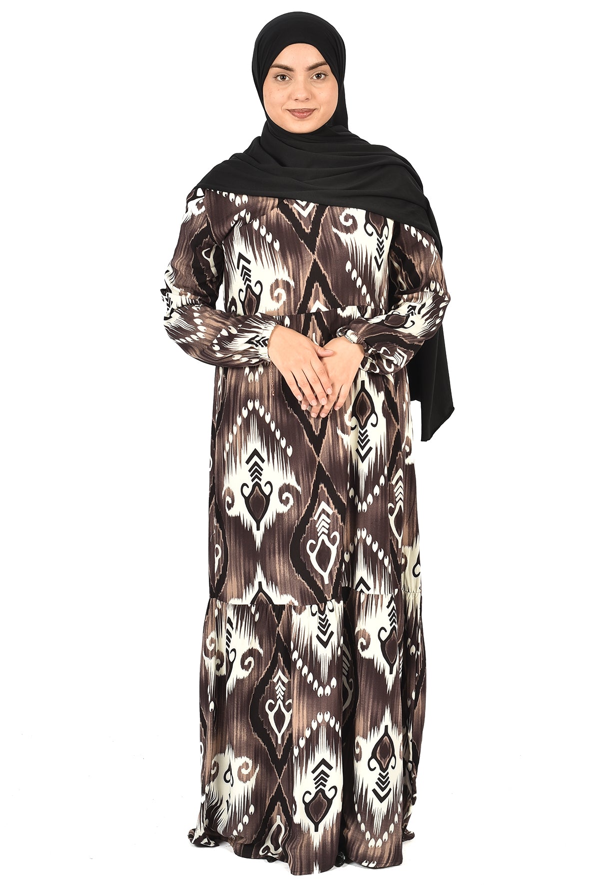 Brown Abaya with Modern Geometric Prints
