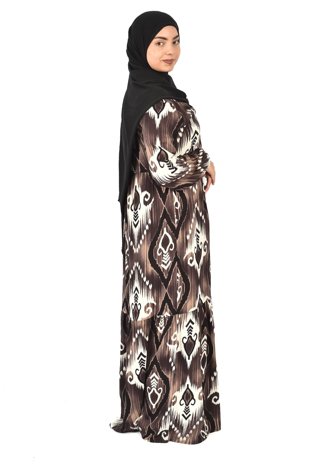 Brown Abaya with Modern Geometric Prints