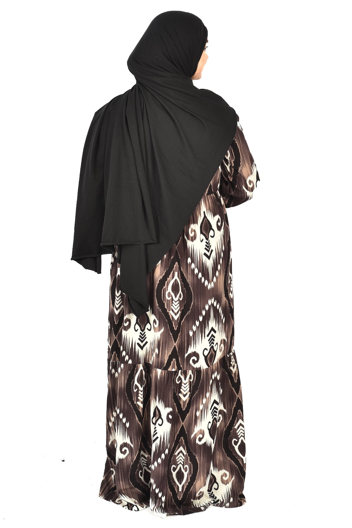 Brown Abaya with Modern Geometric Prints