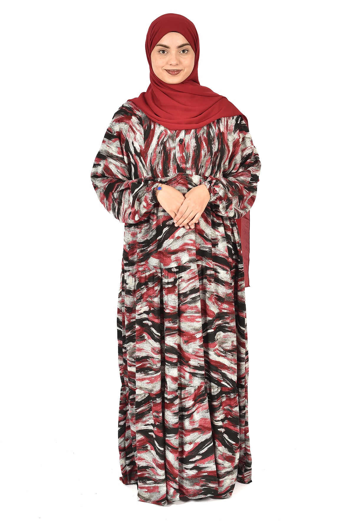 Red Abaya with Bold Modern Prints( guz dress )
