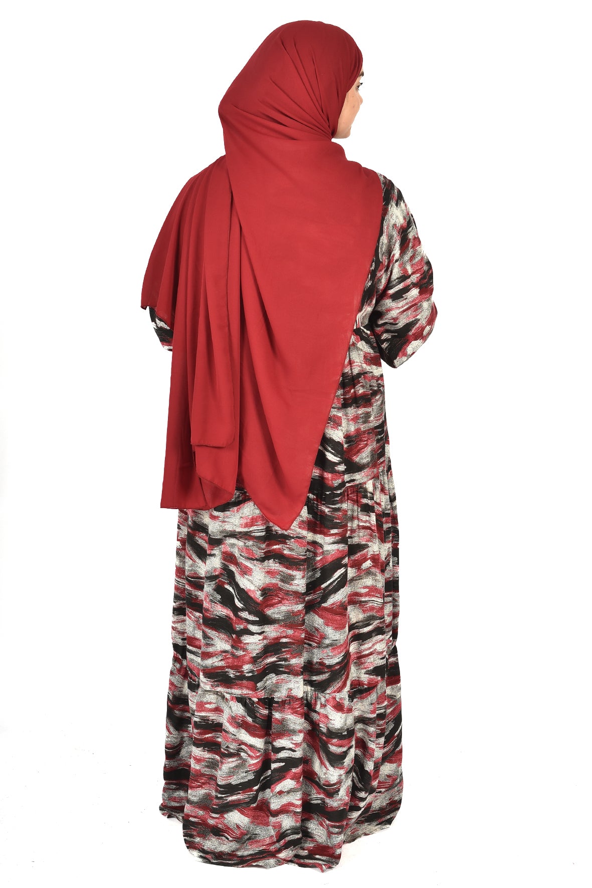 Red Abaya with Bold Modern Prints( guz dress )