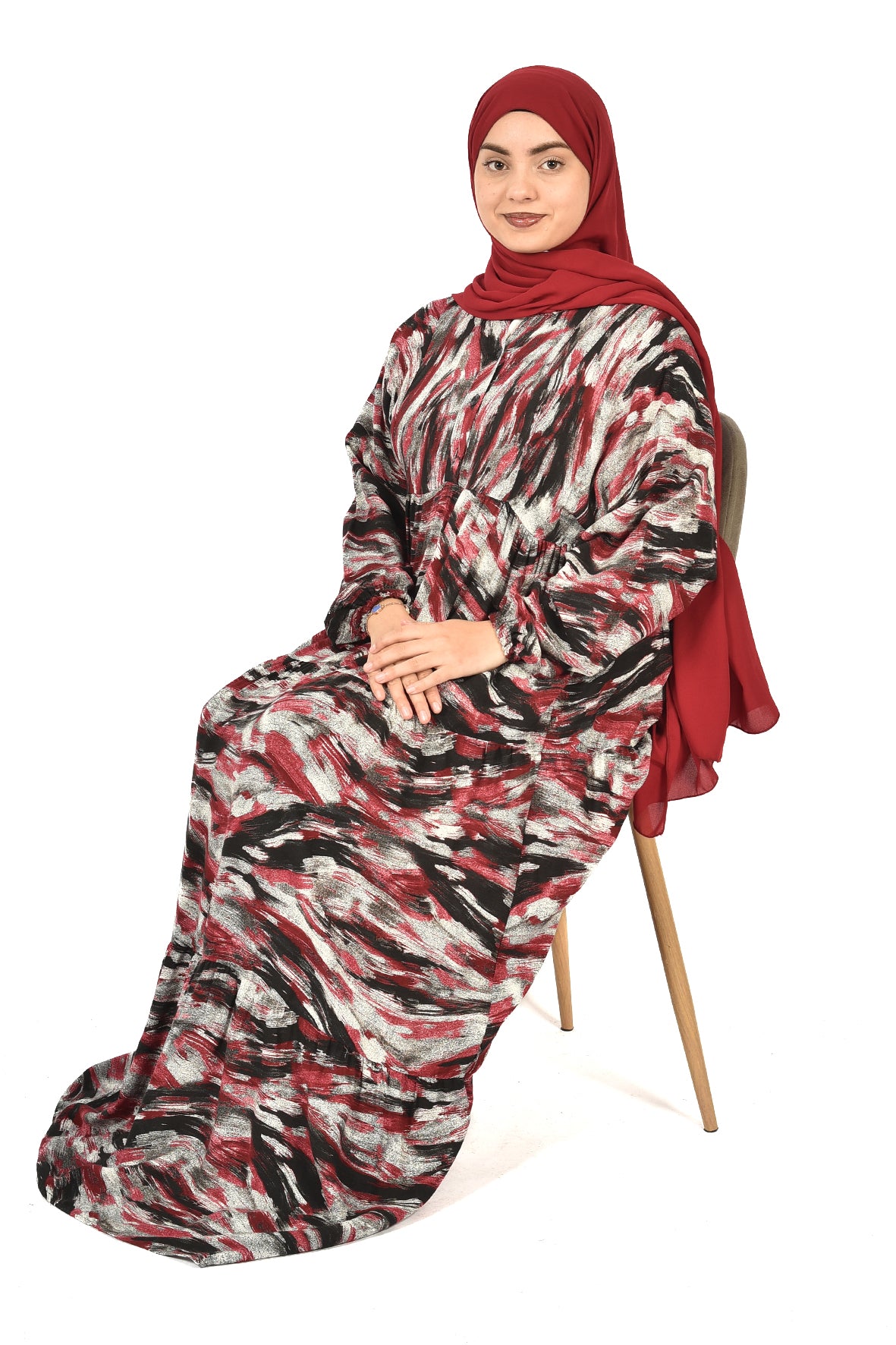 Red Abaya with Bold Modern Prints( guz dress )