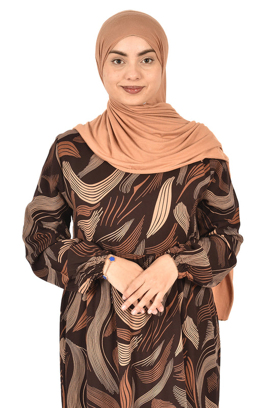Modest Leaf Print Dress - Elegant & Comfortable Design for Hijabis( guz dress )