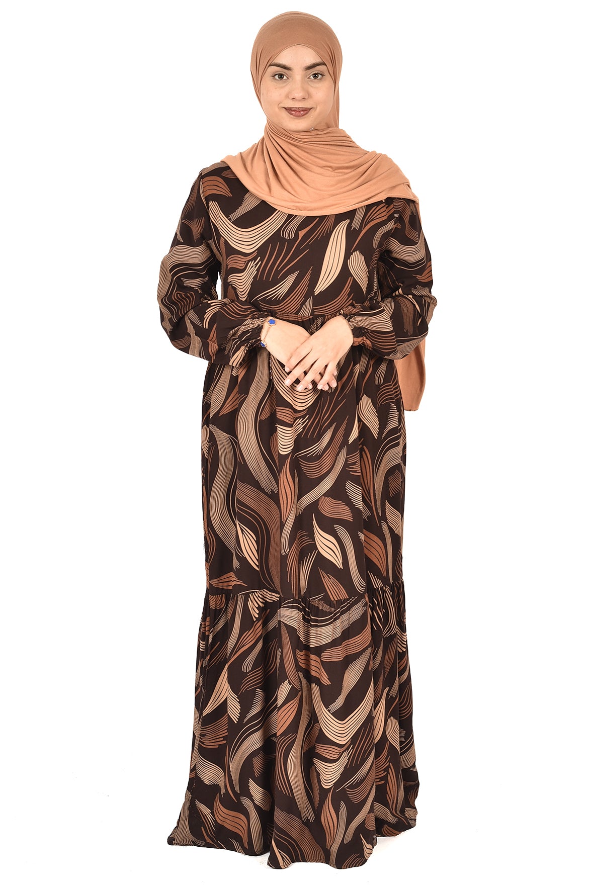 Modest Leaf Print Dress - Elegant & Comfortable Design for Hijabis( guz dress )