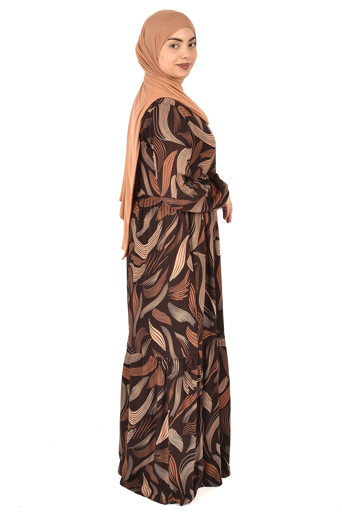 Modest Leaf Print Dress - Elegant & Comfortable Design for Hijabis( guz dress )