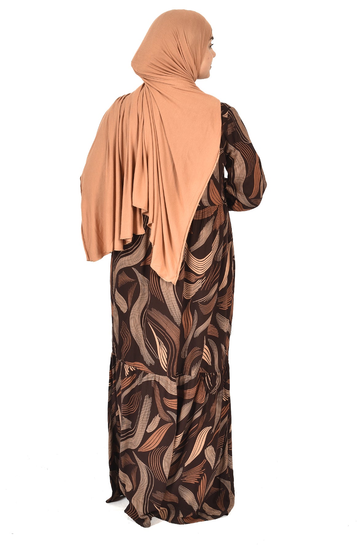 Modest Leaf Print Dress - Elegant & Comfortable Design for Hijabis( guz dress )