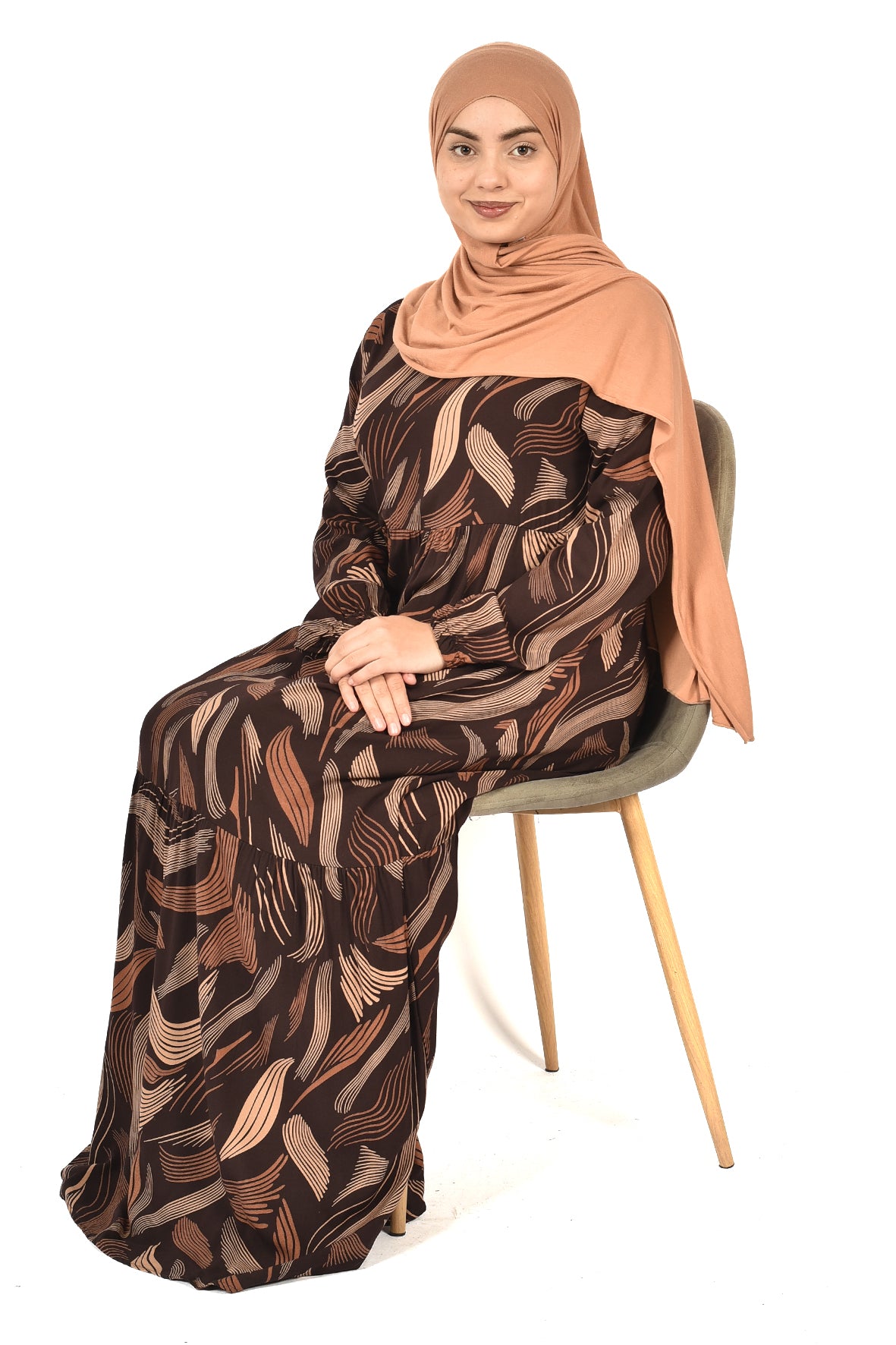 Modest Leaf Print Dress - Elegant & Comfortable Design for Hijabis( guz dress )