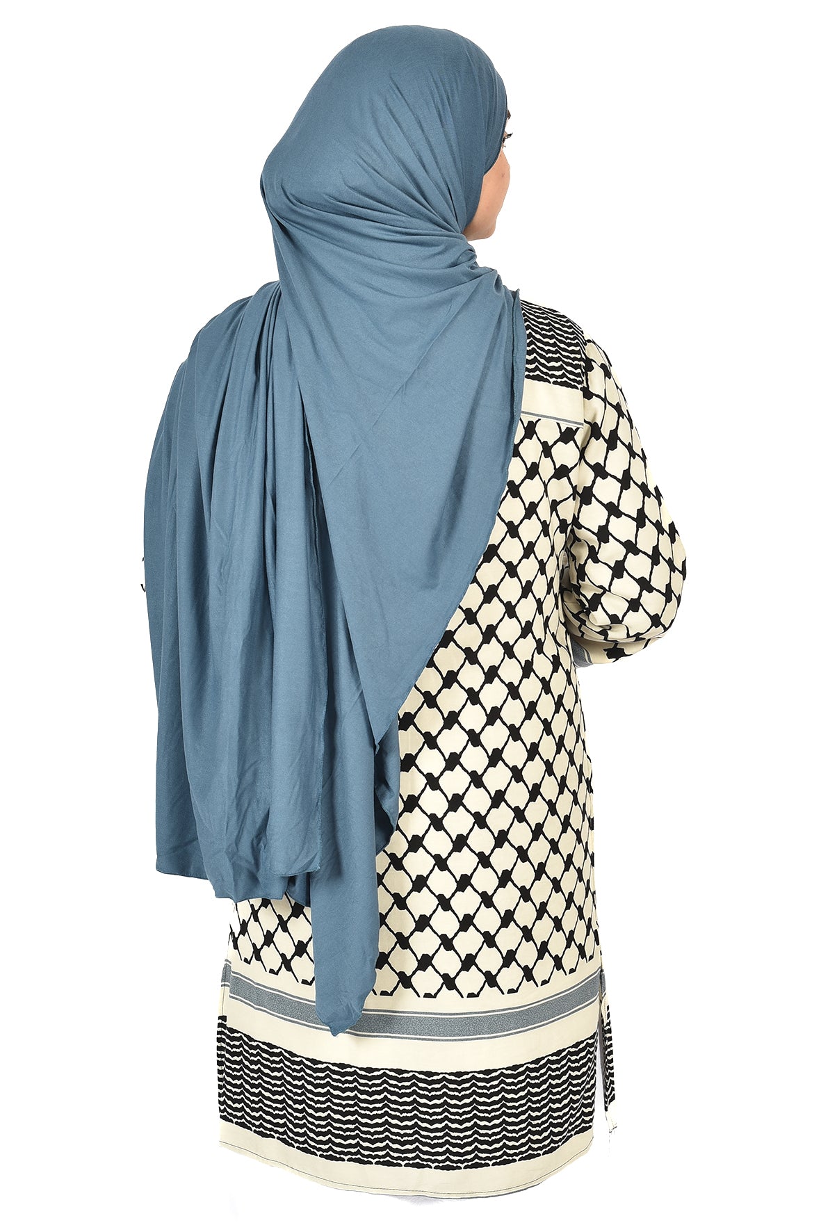 White Tunic with Modern Palestinian Kufiya Print