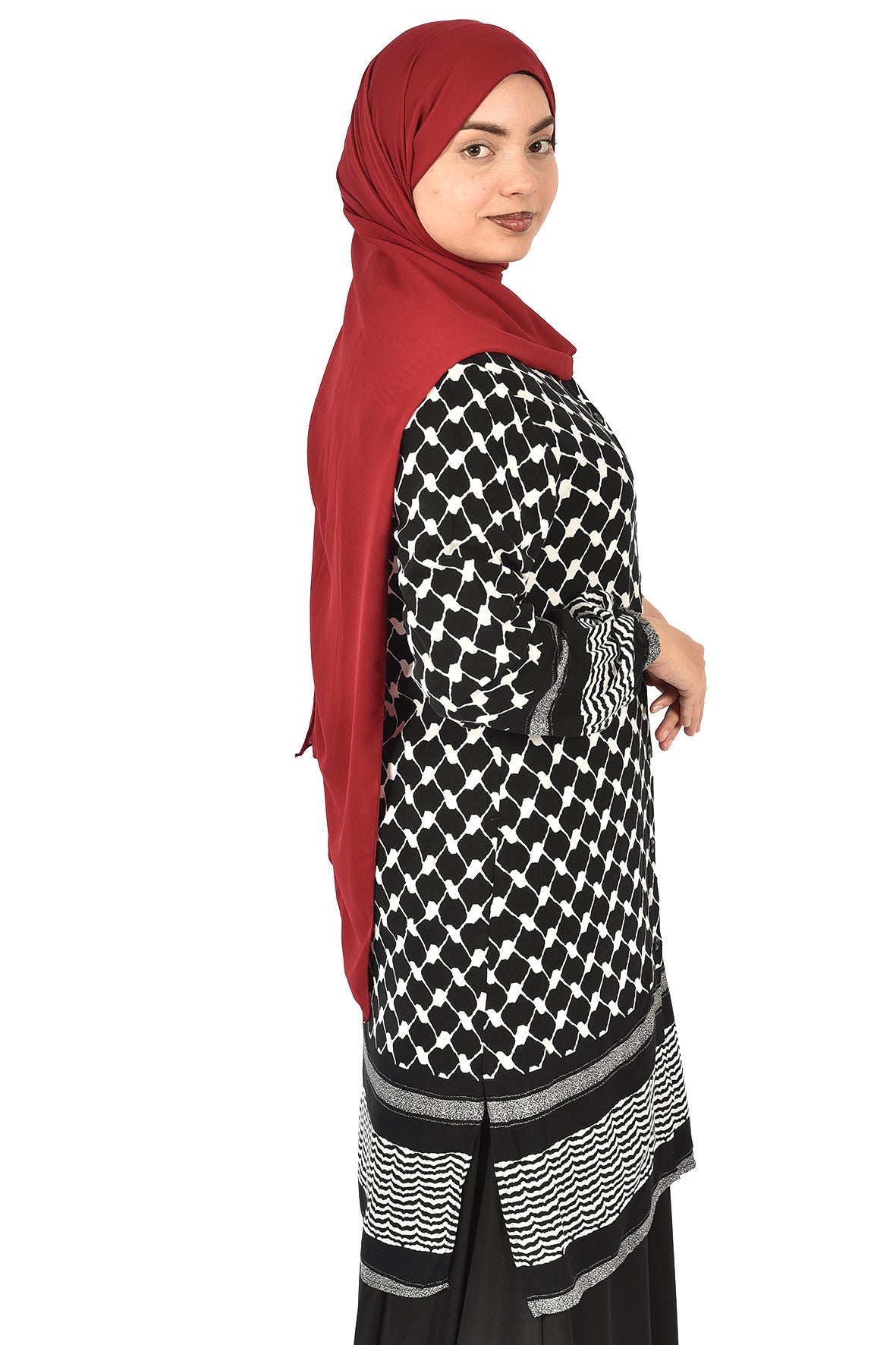 Black Tunic with Modern Palestinian Kufiya Print