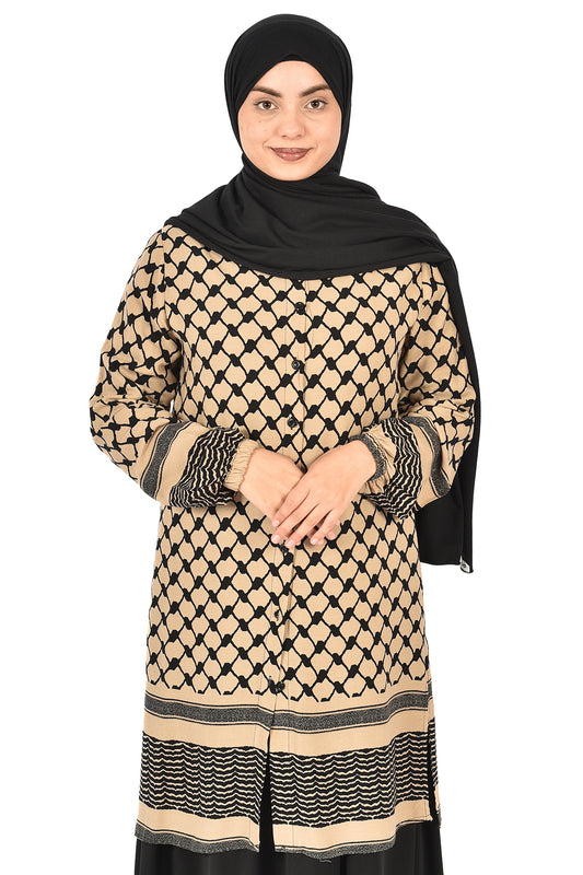 Beige Tunic with Traditional Palestinian Kufiya Print