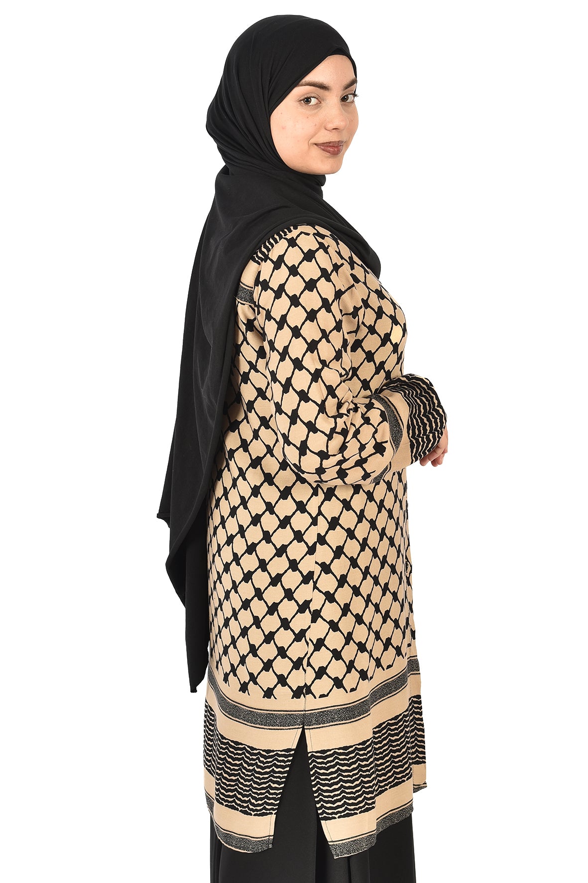 Beige Tunic with Traditional Palestinian Kufiya Print