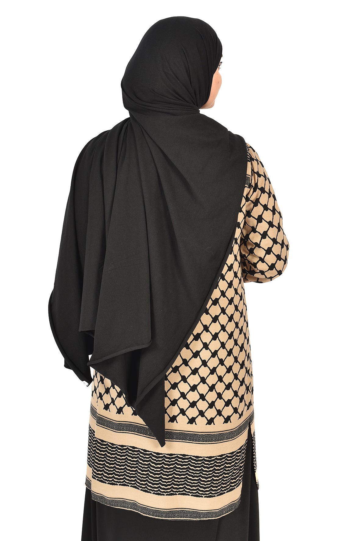 Beige Tunic with Traditional Palestinian Kufiya Print