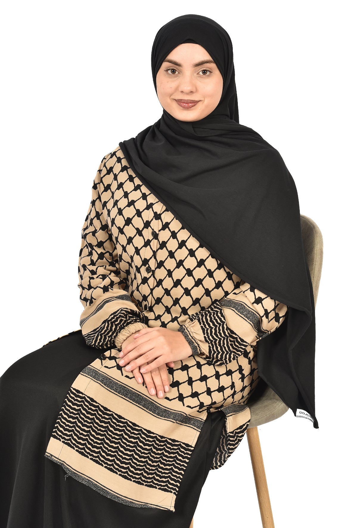 Beige Tunic with Traditional Palestinian Kufiya Print