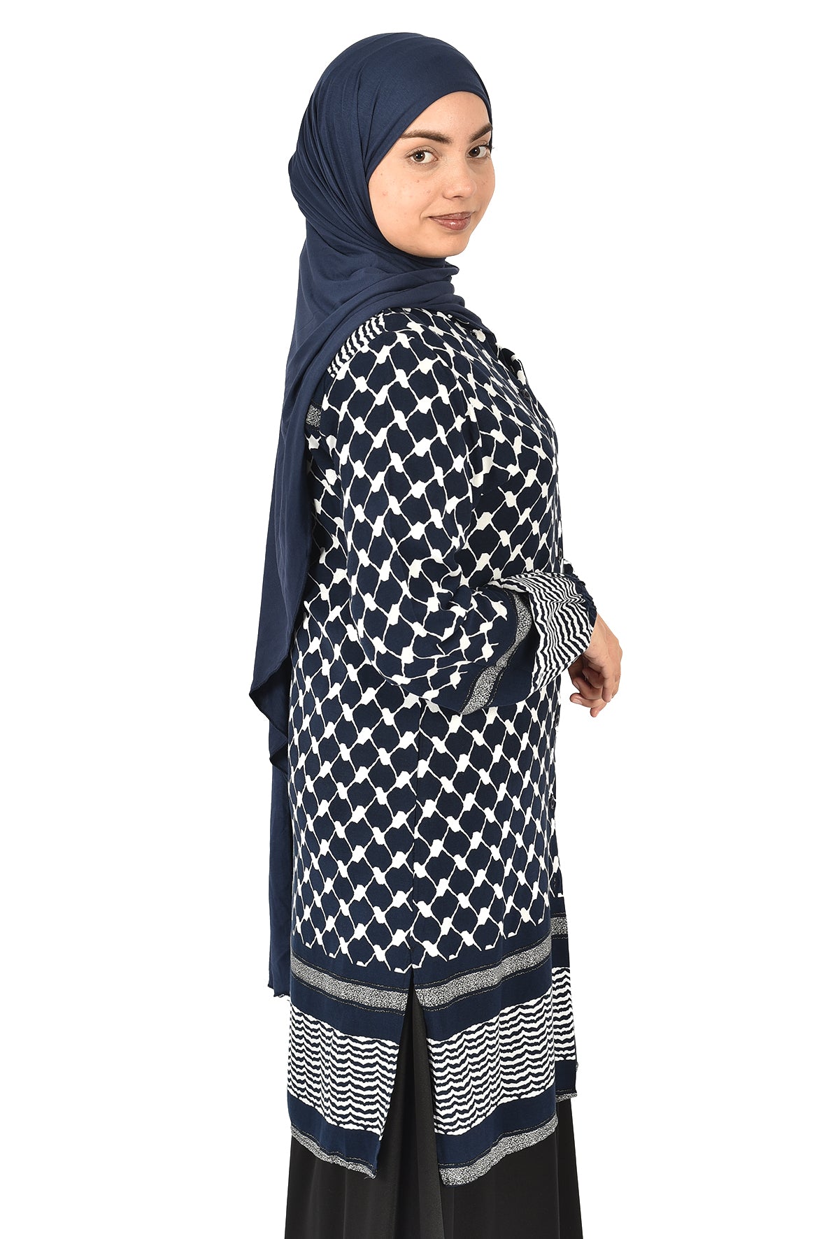 Women's Tunic with Palestinian Kufiya Pattern - Dark Blue