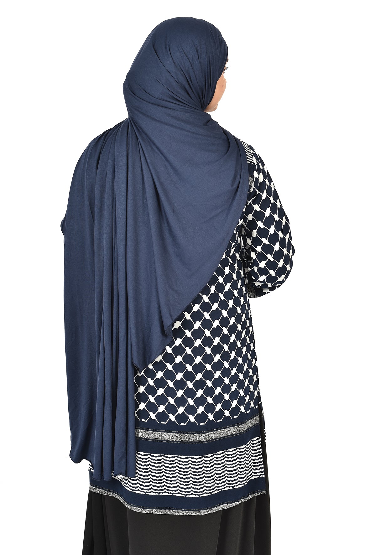 Women's Tunic with Palestinian Kufiya Pattern - Dark Blue