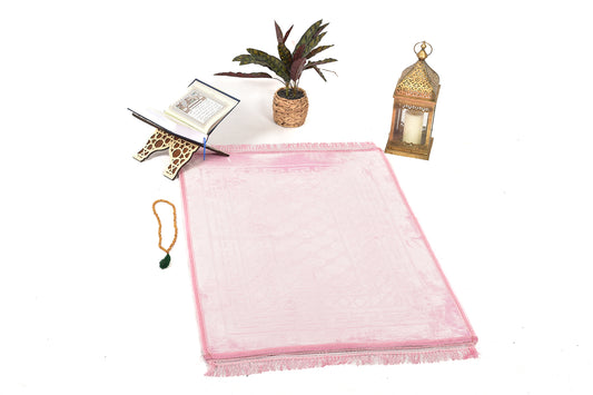 Luxury Velvet Padded Prayer Mat – Light Pink – Large Size { musallahs}
