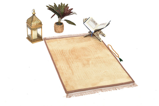 Luxury Velvet Padded Prayer Mat – Light Beige – Large Size{ musallahs}